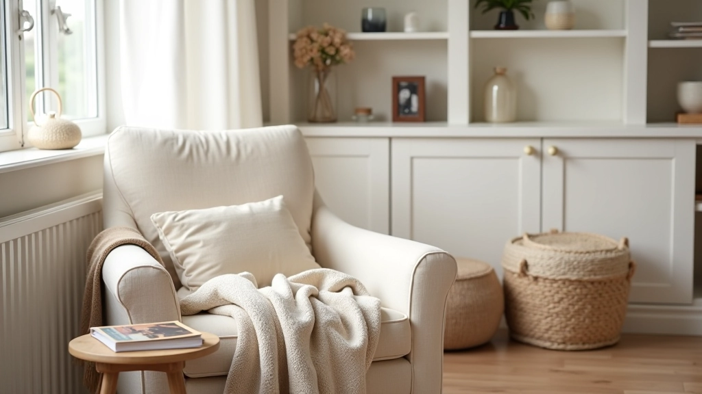 Cosy living room corner demonstrating practical minimalist design