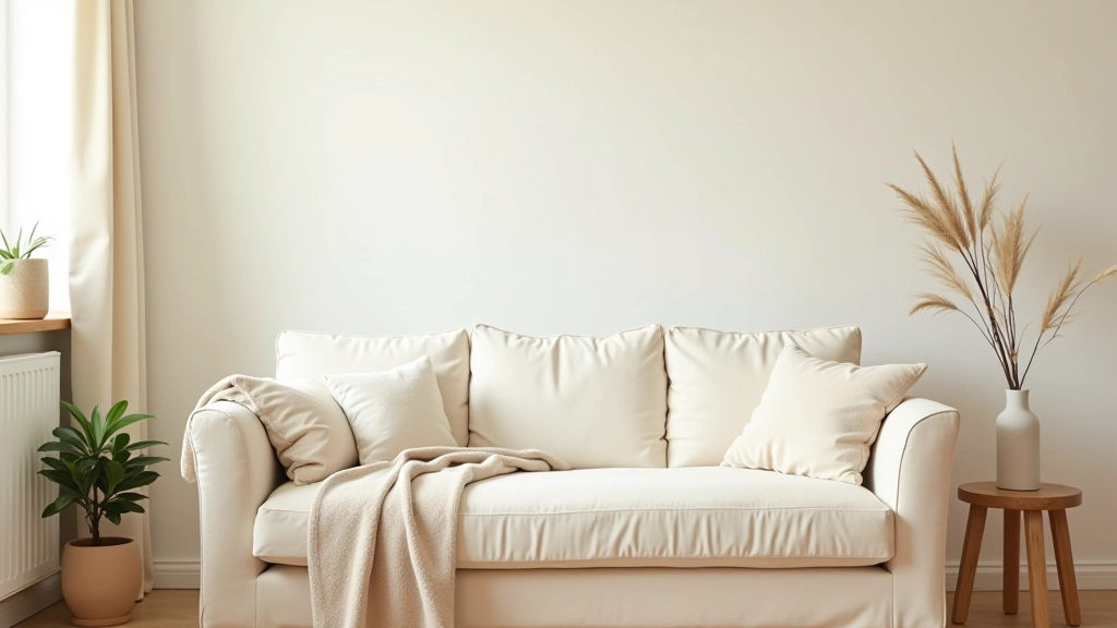 Calm minimalist living room with natural light and neutral colours