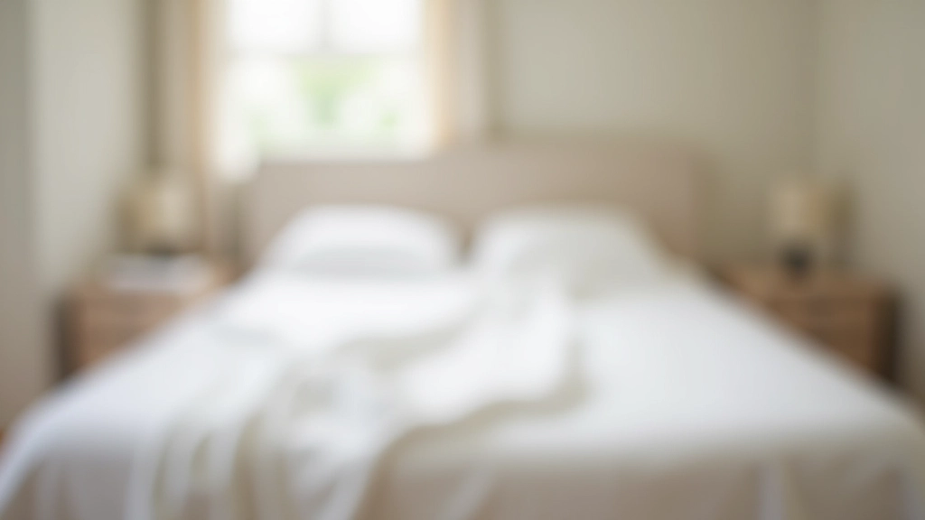 Unmade bed with white linen sheets and pillows, natural morning light from window creating soft shadows